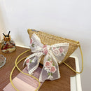 Lace Bow Women Bucket Straw Crossbody Bag Female Retro Summer Beach Handbag