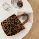 Daily Corduroy Bento Handbag Women Animal Lunch Storage Bag (Brown Leopard)