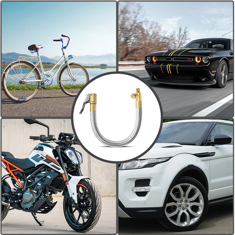 Car Motorcycle Tire Inflator Hose Air Chuck Tube Stainless Steel (40cm)