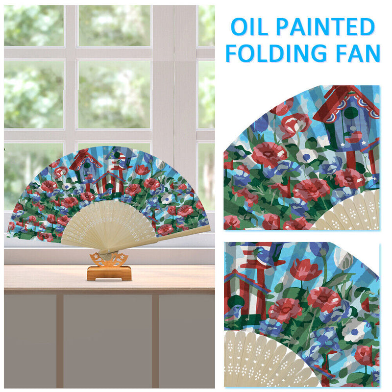 Oil Paint Folding Fan By Numbers DIY Bird Flower Painted Digital Oil Painting