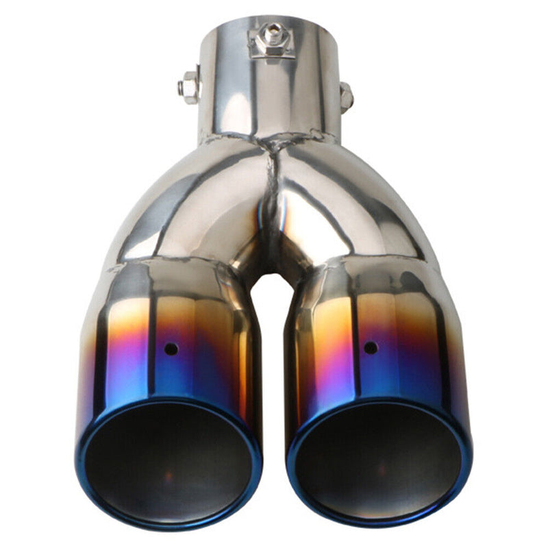 Car Dual Exhaust Tip Rolled Edge Slant Cut 2.5 inch Inlet (Burnt Blue) Newly