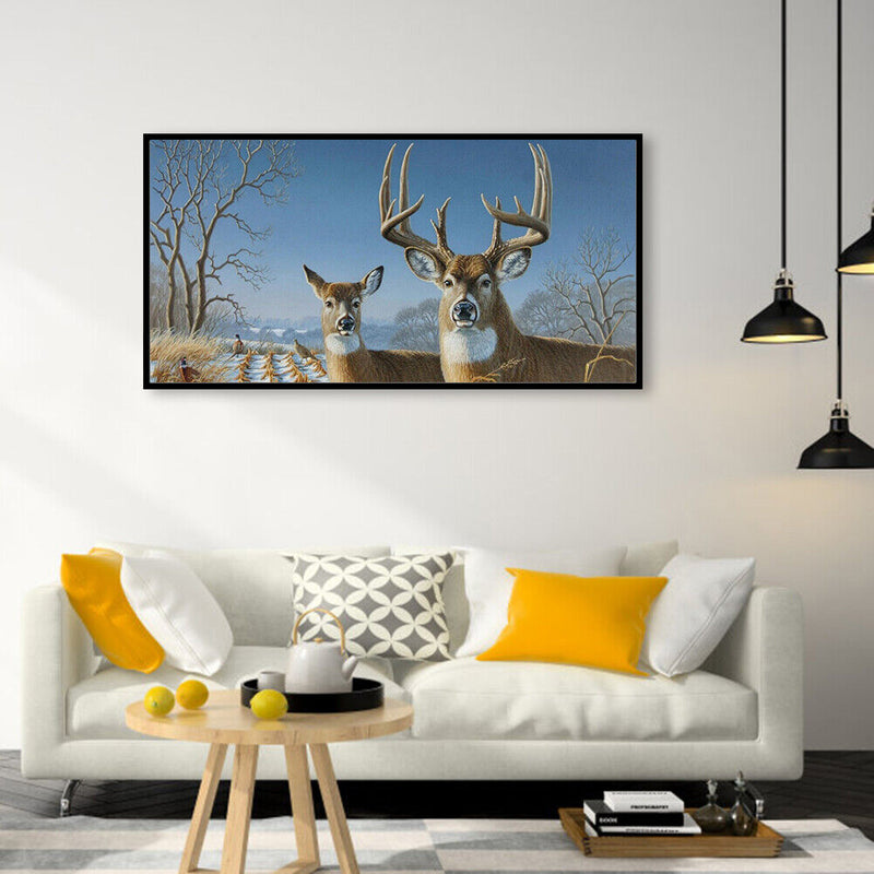 5D Full Round Drill Diamond Painting Kit Deer Snow House Decor for Adults
