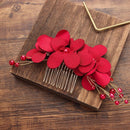 Jewelry Crystal Hair Combs Red Flower Hair Pin  Bridal Clips Bridesmaid Tiara