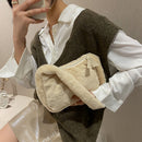 Retro Solid Color Underarm Bag Portable Women Plush Top-handle Pouch Party Purse