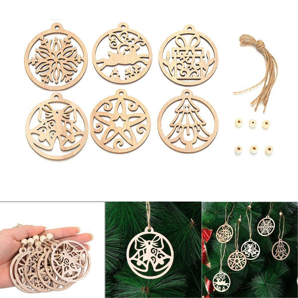 Wooden Pendants Hanging Ornaments Xmas Tree Wood Chip Christmas Decorations