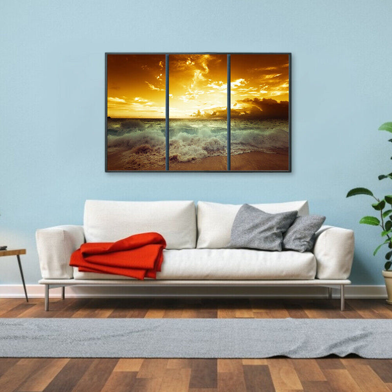 Canvas Paint By Numbers Seaside Sunset 3 Panel Oil Hand Painted Home Drawing Kit
