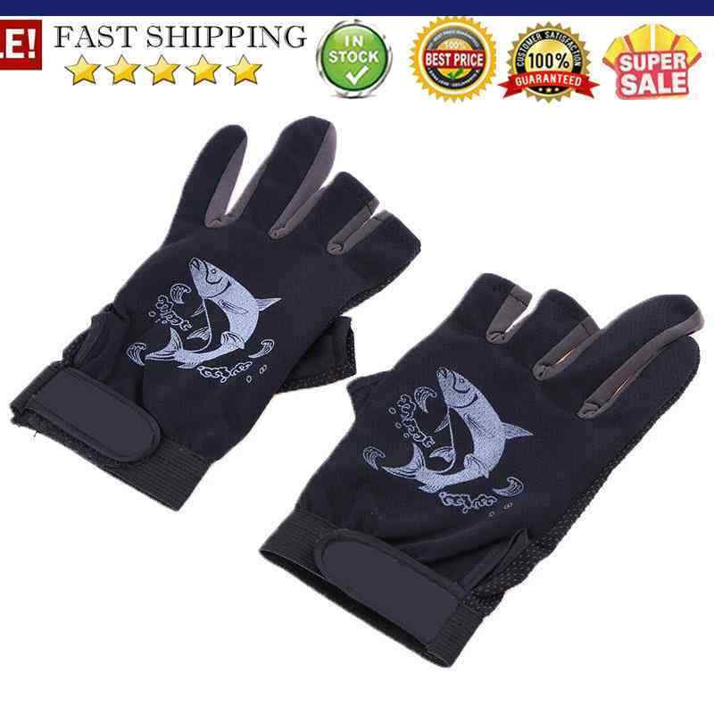 1 Pair Skidproof Half Finger Cycling Fishing Anti-Slip Glove(Black)