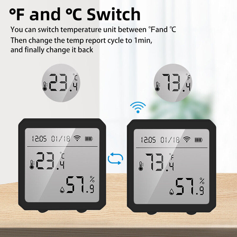 WIFI Temperature Sensor Humidity Meter Digital LCD Screen Gauge (Black)