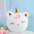 Kids Plush Cartoon Licorne Handbag Zipper Mini Casual Crossbody Bag (White)