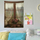 Rustic Microfiber Wide Tapestry Old Window and Flowers K3C6