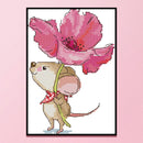 2 Strands Mouse with Flowers Partial Embroidery Stamped Cross Stitch Home Decor