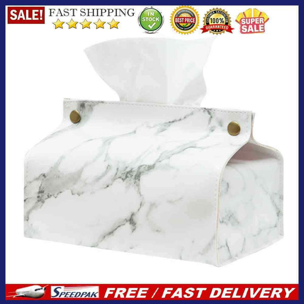 Marble Tissue Box Case Leather Home Car Napkin Paper Towel Container (White