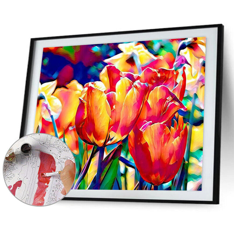 Colorful Flower Oil Paint By Numbers Kit DIY Acrylic Painting Frameless Drawi