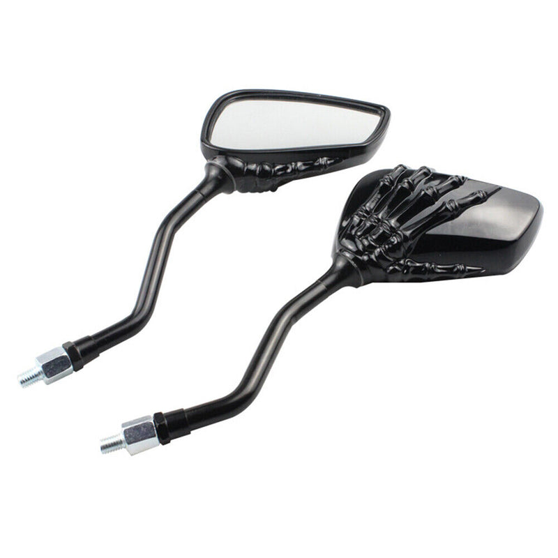 Skeleton Hand Motorcycle Mirrors 10mm 8mm Thread Universal 1 Pair (Black) Newly
