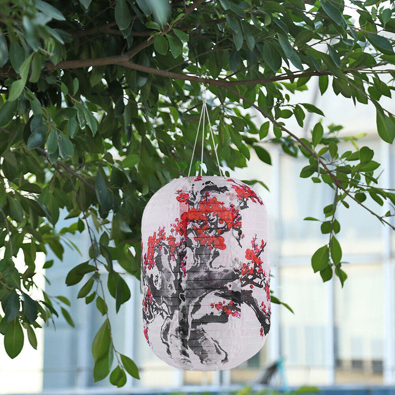 Solar Lantern Chinese Japanese Print Hanging Outdoor Garden Party Light (E)