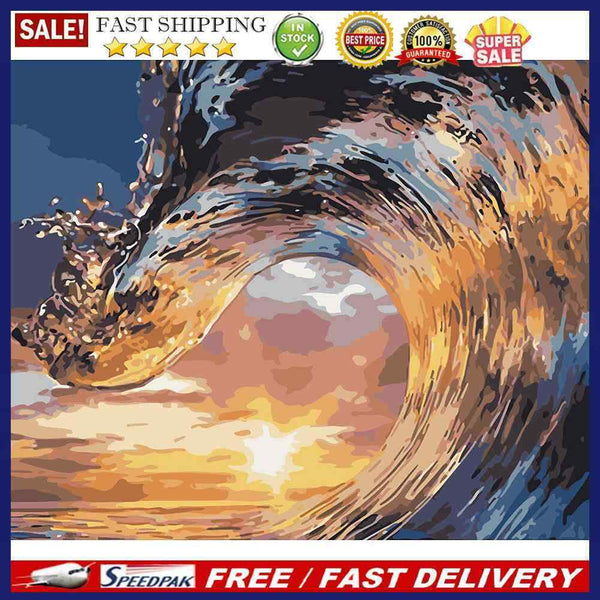 DIY Painting By Numbers Kit Sea Wave Canvas Drawing Wall Art Picture Home Decor