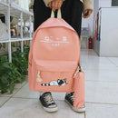 5pcs/set Cute Cat Canvas Bags Travel Backpack Shoulder Clutch Bag (Pink)