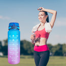 1000ml Sports Water Bottle Time Marker Outdoor Portable Cups (Blue Lid) Newly