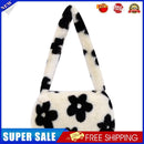 Fashion Women Plush Flower Print Shoulder Bag Casual Small Purse (White)
