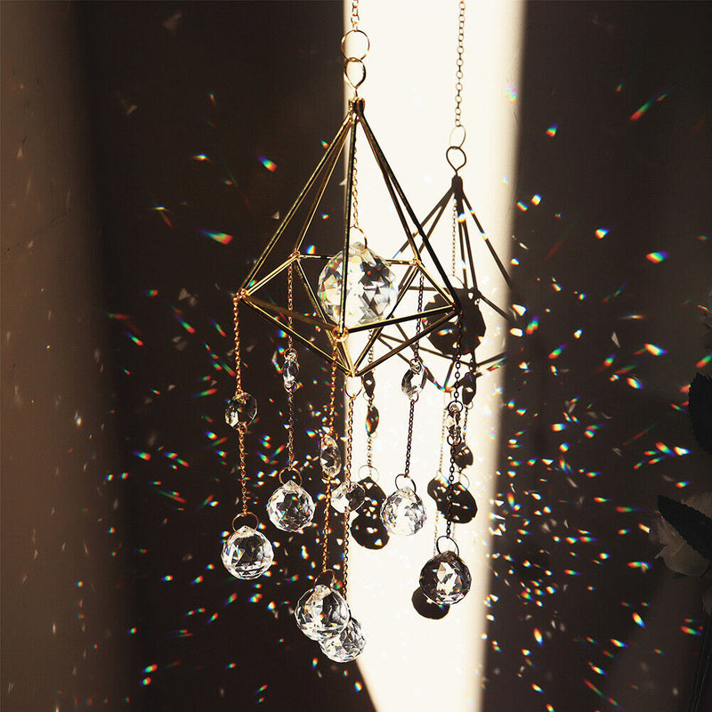 Crystal Windchimes Ornament Lighting Ball Home Hanging Pendant Decor (D) Newly