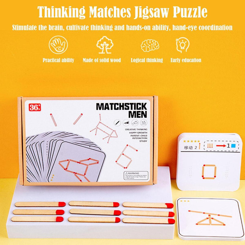 Montessori Matches Puzzles Game Wooden Toys DIY Math Geometry Board Game Toys`