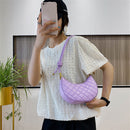 Fashion Lattice Pattern PU Hobos Bags Women Solid Crescent Shoulder Handbags