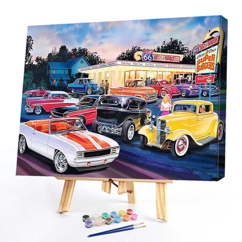 Digital Paint Car Painted By Numbers On Canvas Wall