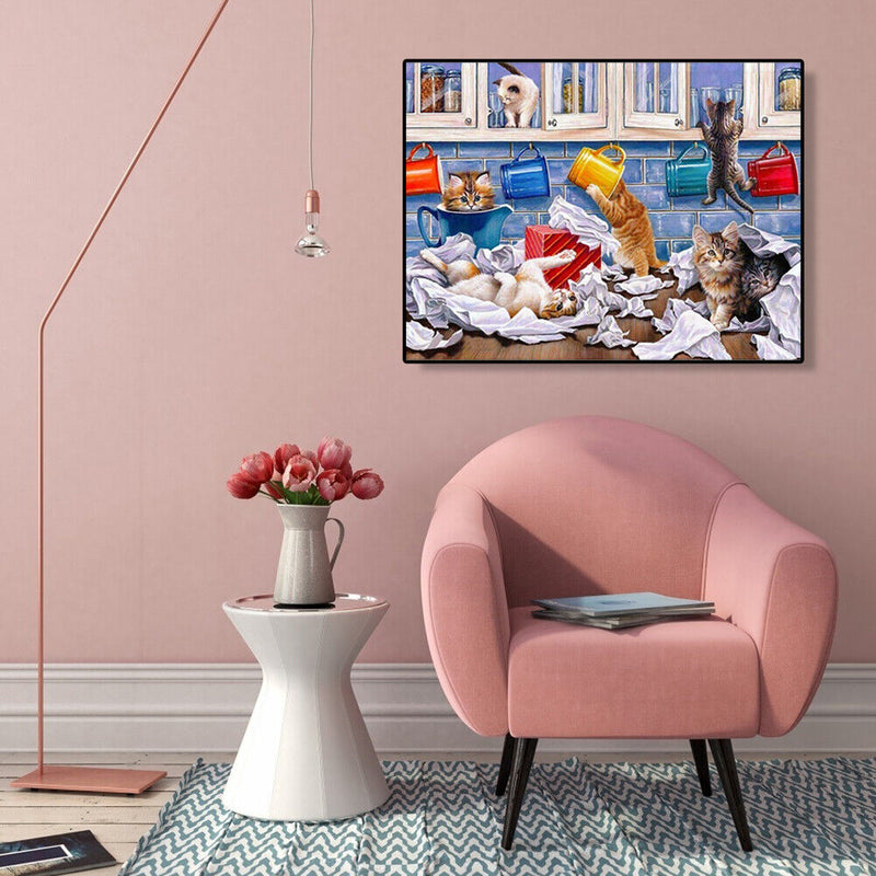 Painting By Numbers DIY Kit Naughty Cat Canvas Oil Art Picture Home Wall Decor