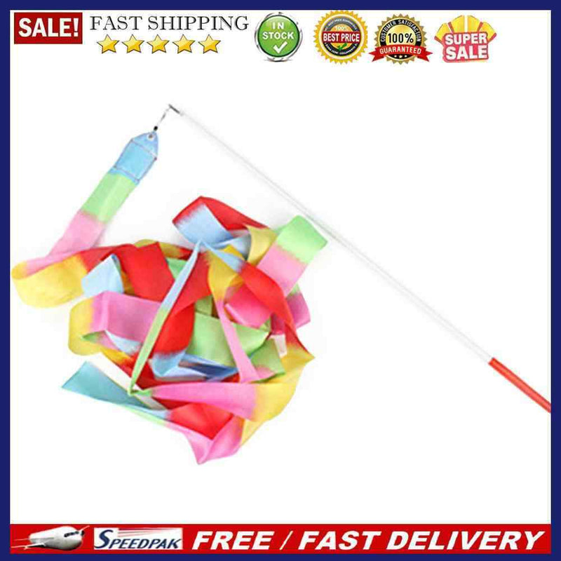 2m Gym Dance Ribbons Training Rainbow Stick Art Ballet Streamer for Kid (Satin)