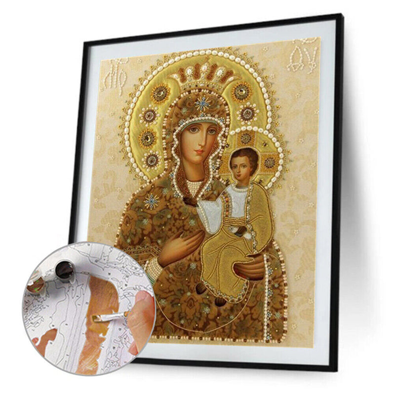 Handmade DIY Hand Painted Paint By Numbers Oil Canvas Picture Virgin Child Kit
