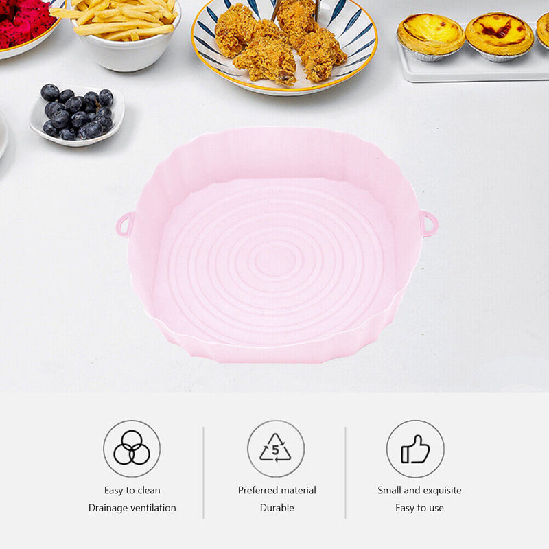 Silicone Air Fryer Liner Reusable Oven Baking BBQ Fryer Pan Mat (Pink)