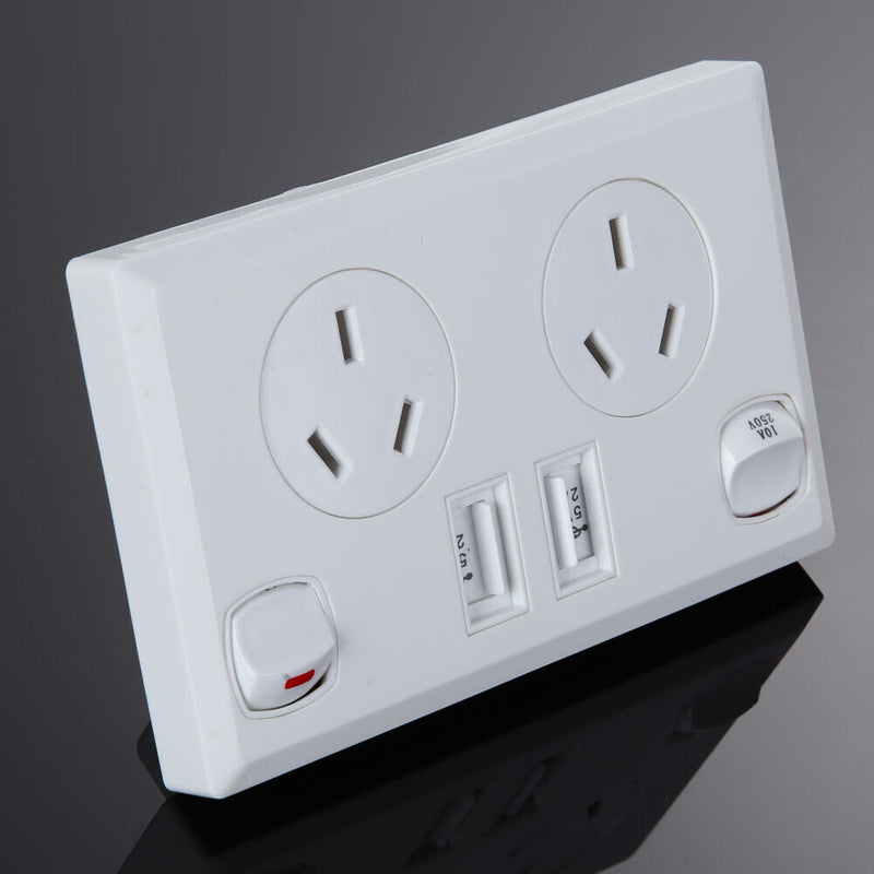 Dual USB-Australian AU Male Wall Outlet Home Power Point Input