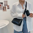 Fashion Women Stone Pattern Shoulder Bag Purse 2pcs Composite Bags (Black)