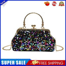 Sequin Clutch Women Evening Purse Metal Party Chain Shoulder Bag (Black)