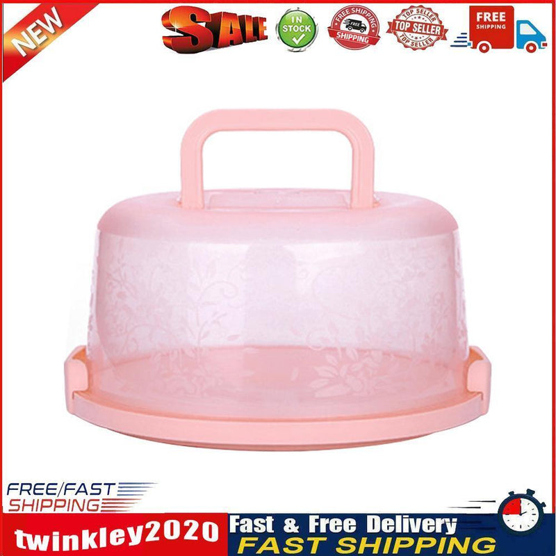 10 inch Round Portable Cake Box Fresh-keeping Case Birthday Decor (Pink) Newly