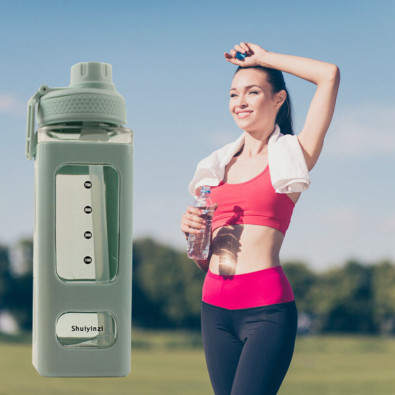 Sports Water Bottle Large Capacity Outdoor Portable Straw Water Cup (Green)