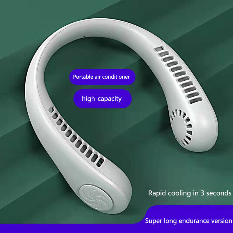 Mini Neck Fan USB Rechargeable Bladeless Fan Neck Air Conditioner (White)