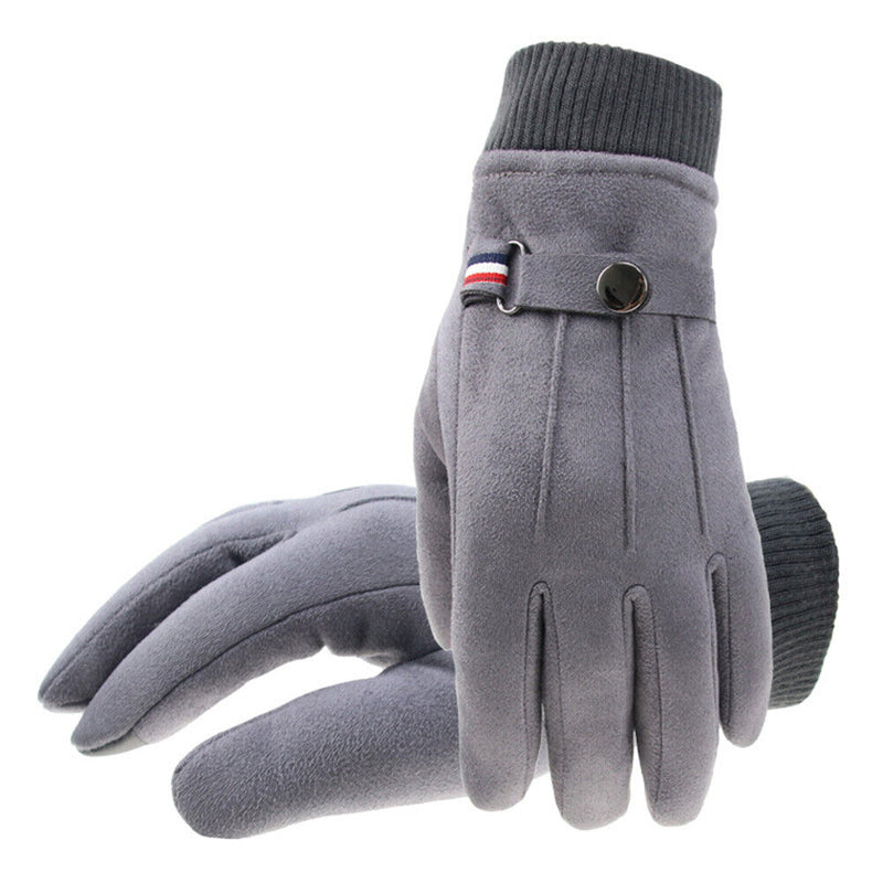 Men Touchscreen Cycling Gloves Full Finger Fleece Riding Mittens (Grey)