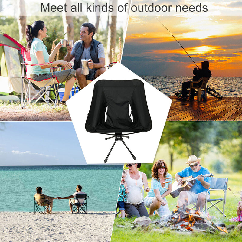 Portable Camping Chair-Outdoor Lightweight Folding Rotatable Chair (Black)