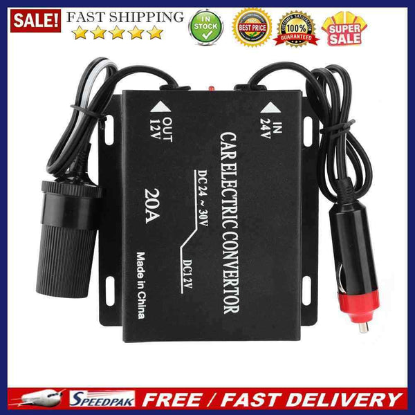 24V DC to 12V DC 20A Truck Cigarette Lighter Step Down Converter Power Adapter