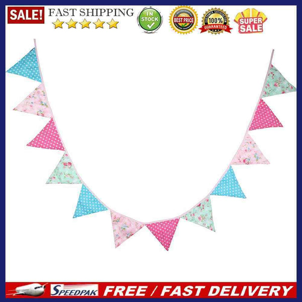 12 Flags 3.2m Pink Flower Cotton Party Wedding Pennant Bunting Banner Decor