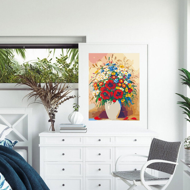 DIY Paint By Number Kit Frameless Colorful Flowers Canvas Handpainted Handcraft
