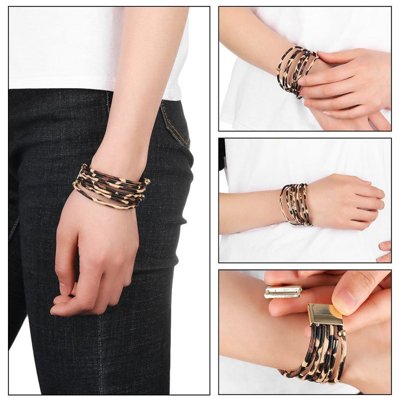 Wristband Magnetic Clasp Bracelet Bracelets & Bangles Leopard Leather Bangle
