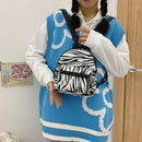 Preppy Style Canvas Zebra Print Backpack Women Travel School Rucksack (B)