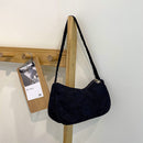 Fashion Women Corduroy Shoulder Underarm Bag Solid Color Handbags (Black)