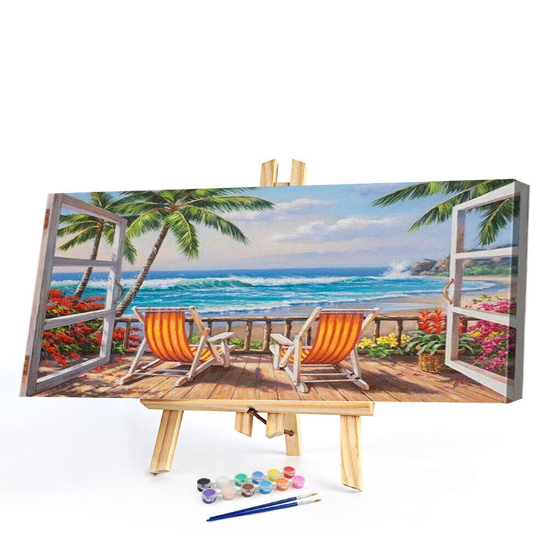Balcony Sea View Oil Paint By Numbers Kits DIY Landscape Decoration Unframed