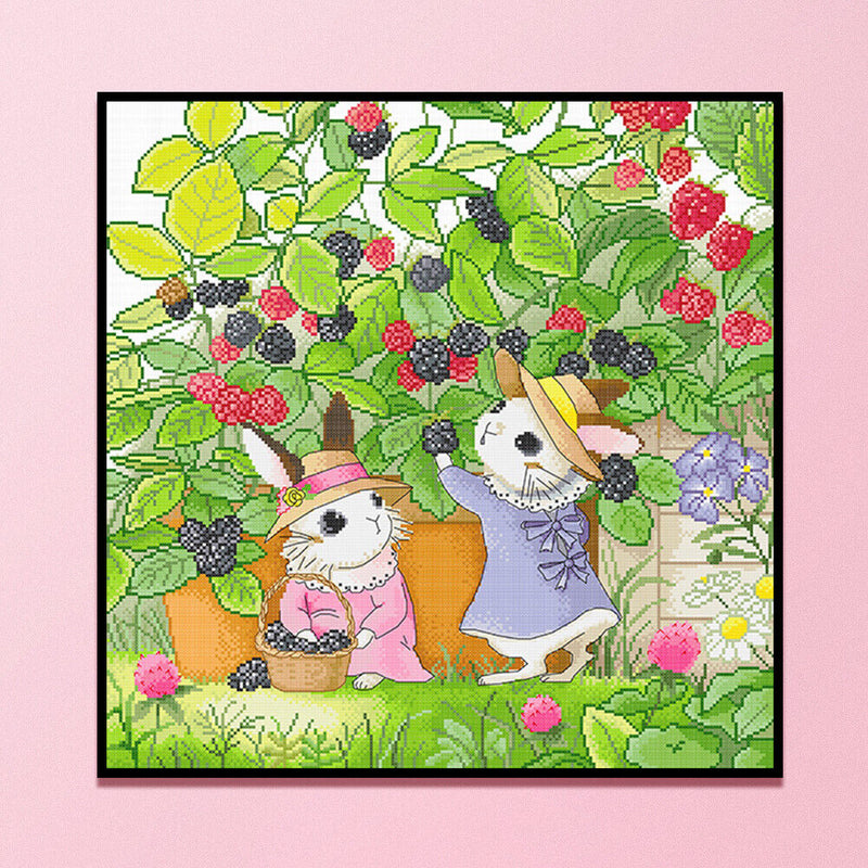 Partial Embroidery DIY 11CT Cute Rabbits Cotton Thread Cross Stitch Print Kit