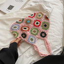 #A Hollow Crochet Women Shoulder Bag Knitting Tote Boho Summer Beach Floral Hand