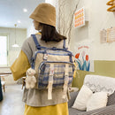 Large Capacity Crossbody Backpack Japanese Canvas Plaid Portable Shoulder Bag