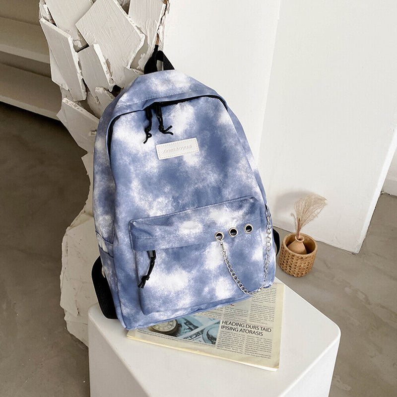 #A Casual Tie Dye Backpack Women Gradient Chain Canvas Backpack Daypack for Sh